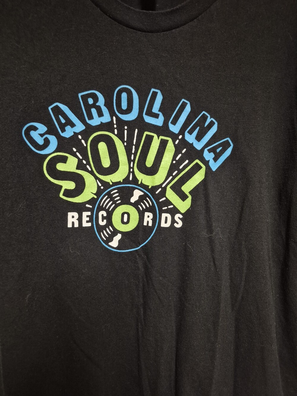 Carolina Soul Records Graphic T-Shirt - Black with Blue & Green Print